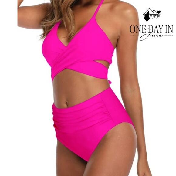 Blooming Jelly Cross Front High Waist Bikini Swimsuit Size L - Picture 1 of 7